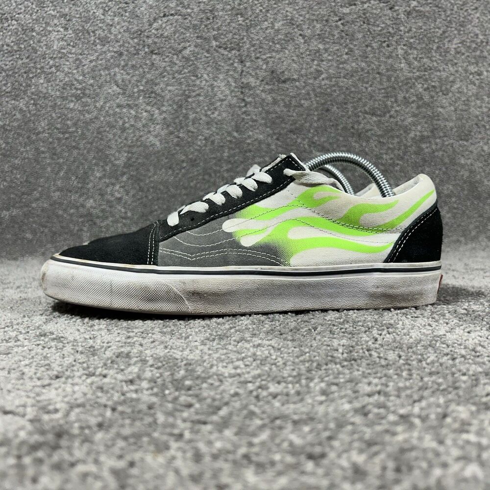 Vans Old Skool Flames Mens Size 9.5 Black White Green Athletic Skate Shoes Used - Picture 6 of 12